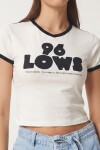 Kontrast Baskılı Pamuklu T-shirt BEYAZ LACİVERT LUB0346