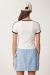 Kontrast Baskılı Pamuklu T-shirt BEYAZ LACİVERT LUB0346