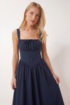 Korse Görünümlü Poplin Midi Elbise LACİVERT LUB0354