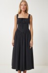 Korse Görünümlü Poplin Midi Elbise SİYAH LUB0354
