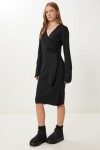 Kruvaze Yaka Triko Elbise SİYAH LPF0102