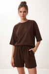 Modal Oversize T-shirt Şort Takım KAHVERENGİ LUB0379