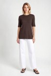 Oversize Basic Fitilli Modal T-shirt ACI KAHVE LUB0361