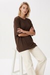 Oversize Basic Fitilli Modal T-shirt KAHVERENGİ LUB0361