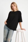 Oversize Basic Fitilli Modal T-shirt SİYAH LUB0361
