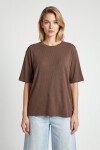 Oversize Basic Fitilli Modal T-shirt VİZON LUB0361