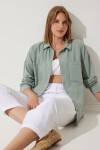 Oversize Basic Keten Ayrobin Gömlek ÇAĞLA YEŞİLİ LDD0009