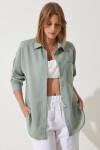 Oversize Basic Keten Ayrobin Gömlek ÇAĞLA YEŞİLİ LDD0009