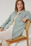 Oversize Basic Keten Ayrobin Gömlek ÇAĞLA YEŞİLİ LDD0009