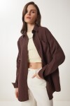 Oversize Basic Müslin Gömlek KAHVERENGİ LMX0002