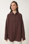 Oversize Basic Müslin Gömlek KAHVERENGİ LMX0002