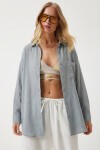 Oversize Basic Müslin Gömlek ORTA GRİ LMX0002
