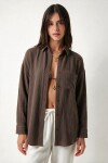 Oversize Basic Müslin Gömlek VİZON LMX0002