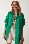 Oversize Basic Müslin Gömlek YEŞİL LMX0002