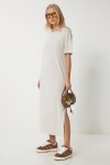 Oversize Basic Yazlık Örme Elbise KREM LUB0082