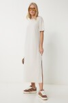Oversize Basic Yazlık Örme Elbise KREM LUB0082