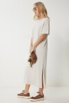 Oversize Basic Yazlık Örme Elbise KREM LUB0082