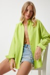 Oversize Uzun Basic Gömlek FISTIK YEŞİLİ LMX0106