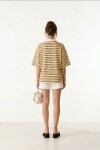 Polo Yaka Çizgili Oversize Örme T-shirt SARI LUB0388