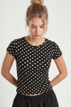 Puantiye Desenli Polyamid T-shirt SİYAH LZV0083