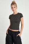 Puantiye Desenli Polyamid T-shirt SİYAH LZV0083