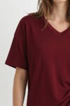 V Yaka Oversize Basic Örme T-shirt BORDO LZV0072