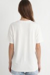 V Yaka Oversize Basic Örme T-shirt EKRU LZV0072