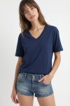 V Yaka Oversize Basic Örme T-shirt LACİVERT LZV0072