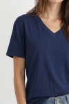 V Yaka Oversize Basic Örme T-shirt LACİVERT LZV0072
