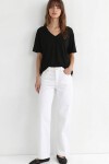 V Yaka Oversize Basic Örme T-shirt SİYAH LZV0072