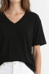 V Yaka Oversize Basic Örme T-shirt SİYAH LZV0072