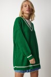 V Yaka Oversize Uzun Triko Kazak YEŞİL LBP0004