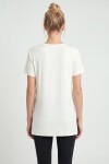 V Yaka Yırtmaçlı Viskon T-shirt EKRU LRN0039