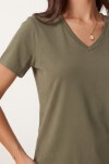 V Yaka Yırtmaçlı Viskon T-shirt HAKİ LRN0039