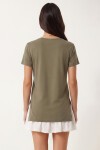 V Yaka Yırtmaçlı Viskon T-shirt HAKİ LRN0039
