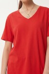 V Yaka Yırtmaçlı Viskon T-shirt KIRMIZI LRN0039