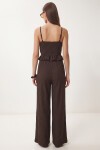 Volanlı Bluz Pantolon Krinkıl Takım KAHVERENGİ LFW0025