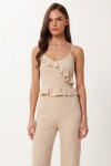 Volanlı Bluz Pantolon Krinkıl Takım KREM LFW0025