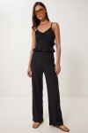 Volanlı Bluz Pantolon Krinkıl Takım SİYAH LFW0025