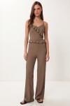 Volanlı Bluz Pantolon Krinkıl Takım VİZON LFW0025