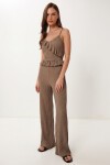 Volanlı Bluz Pantolon Krinkıl Takım VİZON LFW0025