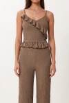 Volanlı Bluz Pantolon Krinkıl Takım VİZON LFW0025
