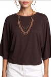 Yarasa Kollu Basic Örme Bluz KAHVERENGİ LUB0369