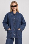 Cep Detaylı Oversize Denim Ceket KOYU MAVİ LBY0086