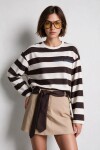 Çizgili Baskılı Oversize Örme Sweatshirt KAHVERENGİ EKRU LUB0398