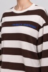 Çizgili Baskılı Oversize Örme Sweatshirt KAHVERENGİ EKRU LUB0398
