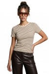 Çizgili Pamuklu Örme T-shirt SARI KAHVERENGİ LUB0386