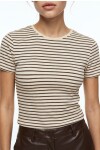 Çizgili Pamuklu Örme T-shirt SARI KAHVERENGİ LUB0386