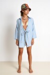 Desenli Bağlamalı Keten Kimono GÖK MAVİ LZV0084