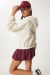 Kapüşonlu Sloganlı Peluş Sweatshirt KEMİK LAN0021